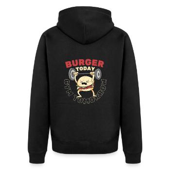 Burger Heute Fitnessstudio Morgen - Unisex Premium Bio Zip Hoodie - Schwarz - Hinten - Nico (187cm)