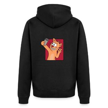 Selfie Cat - Unisex Premium Bio Zip Hoodie - Schwarz - Hinten - Nico (187cm)