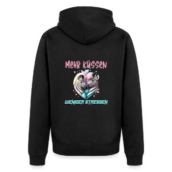 Mehr küssen weniger stressen bunte küssende Zebras - Unisex Premium Bio Zip Hoodie - Schwarz - Hinten - Nico (187cm)