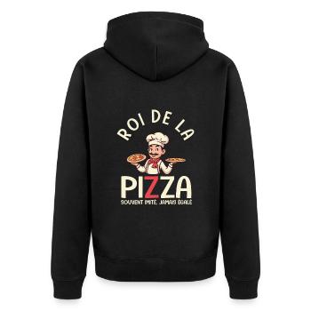 Pizzaiolo roi de la pizza cadreau drole - Veste à capuche bio Premium Unisexe - noir - Dos - Nico (187cm)