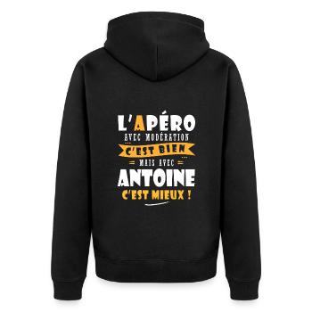 Humour Antoine Apero T shirt Humour Drôles antoine - Veste à capuche bio Premium Unisexe - noir - Dos - Nico (187cm)