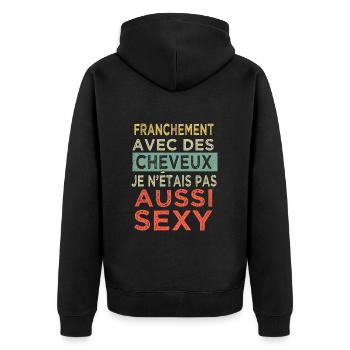 cheveux homme sans cheveux humour homme sexy - Veste à capuche bio Premium Unisexe - noir - Dos - Nico (187cm)