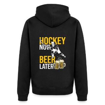Eishockeyspieler Geschenk Bier Geschenk - Unisex Premium Bio Zip Hoodie - Schwarz - Hinten - Nico (187cm)