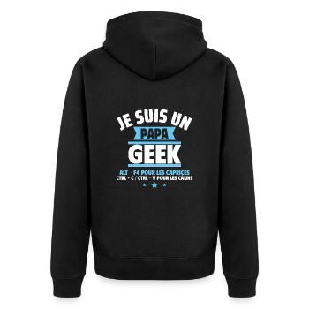 Papa Geek,Cadeau Fête Des Pères,Anniversaire,Noël - Veste à capuche bio Premium Unisexe - noir - Dos - Nico (187cm)