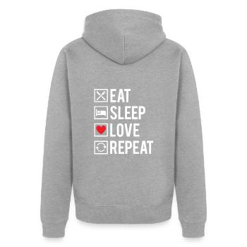 Eat Sleep Love Repeat Saint Valentin Humour - Veste à capuche bio Premium Unisexe - gris chiné - Dos - Nico (187cm)