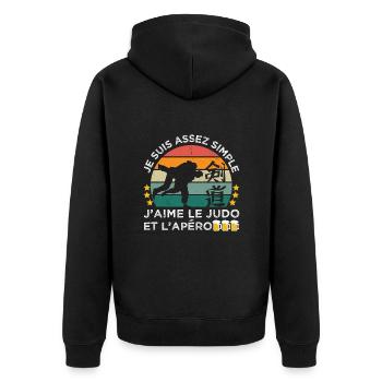 J' aime le judo et l' apéro humour judoka vintage - Veste à capuche bio Premium Unisexe - noir - Dos - Nico (187cm)