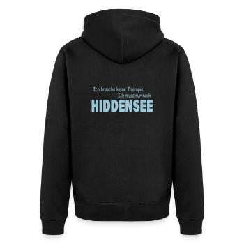 Therapie HIDDENSEE - Unisex Premium Bio Zip Hoodie - Schwarz - Hinten - Nico (187cm)