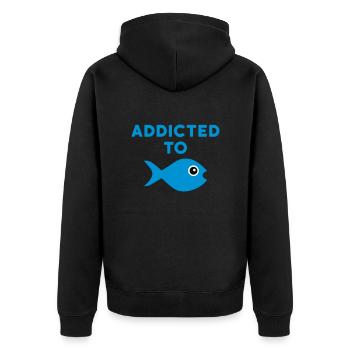 Addicted to fish (Fisch mit großem Auge) - Unisex Premium Organic Zip Hoodie - black - Back - Nico (187cm)