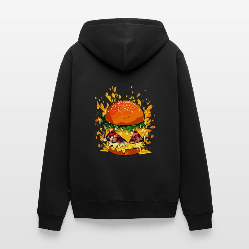Cheeseburger extravagant avec éclaboussures de fromage Veste à capuche bio Premium Unisexe