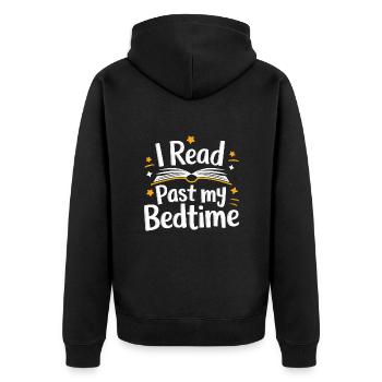 Bücher Buch lesen Bücherei Bibliothek Bücherwurm - Unisex Premium Bio Zip Hoodie - Schwarz - Hinten - Nico (187cm)