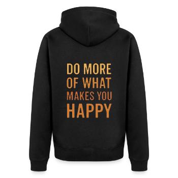 Tun Sie mehr von dem, was Sie glücklich macht - Unisex Premium Bio Zip Hoodie - Schwarz - Hinten - Nico (187cm)