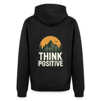Think Positive Nature Adventure Tee - Unisex Premium Organic Zip Hoodie - black - Back - Nico (187cm)