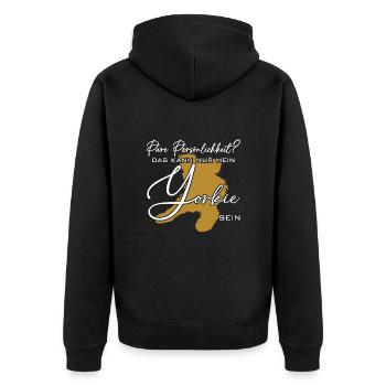 Yorkie Silhouette lustiger Spruch Schreibschrift - Unisex Premium Bio Zip Hoodie - Schwarz - Hinten - Nico (187cm)