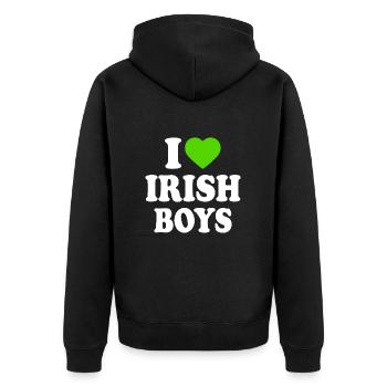 I love irish boys - Unisex Premium Bio Zip Hoodie - Schwarz - Hinten - Nico (187cm)