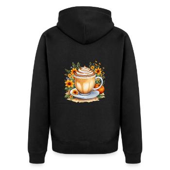 Kürbis-Latte - Unisex Premium Bio Zip Hoodie - Schwarz - Hinten - Nico (187cm)