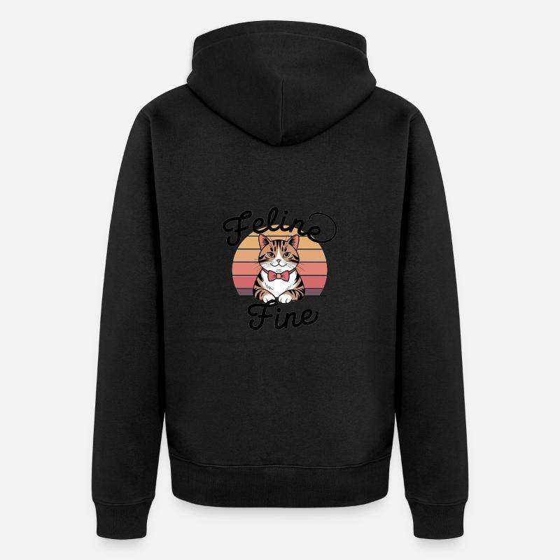 Feline Fine – Chat Sunset Rétro - Veste à capuche bio Premium Unisexe - noir