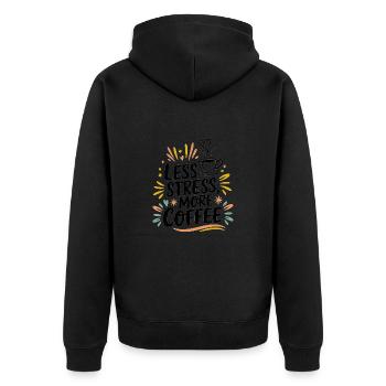 Less Stress, More Coffee – Coffee Saying - Unisex Premium Organic Zip Hoodie - black - Back - Nico (187cm)