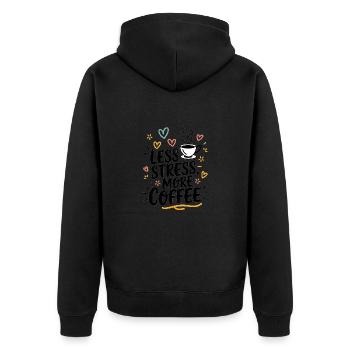 Less Stress, More Coffee – Coffee Saying - Unisex Premium Organic Zip Hoodie - black - Back - Nico (187cm)