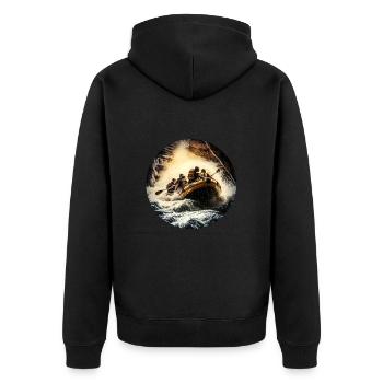 Rafting ist ein toller Teamsport - Unisex Premium Bio Zip Hoodie - Schwarz - Hinten - Nico (187cm)