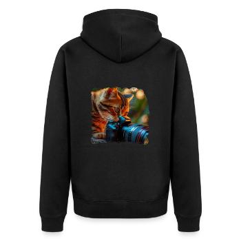 Katze entdeckt die Welt auf eine neue Art - Unisex Premium Bio Zip Hoodie - Schwarz - Hinten - Nico (187cm)