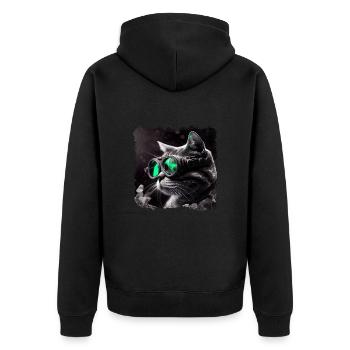 Katzen haben ausgezeichnete Nachtsicht - Unisex Premium Bio Zip Hoodie - Schwarz - Hinten - Nico (187cm)