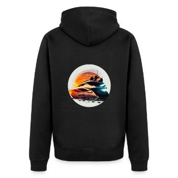 Mit der Yacht zum Angeln und Schwimmen - Unisex Premium Bio Zip Hoodie - Schwarz - Hinten - Nico (187cm)