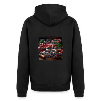 Krisenprävention ist heute wichtiger denn je - Unisex Premium Bio Zip Hoodie - Schwarz - Hinten - Nico (187cm)