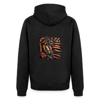 Immer Ruhe bewahren und nicht aufregen - Unisex Premium Bio Zip Hoodie - Schwarz - Hinten - Nico (187cm)