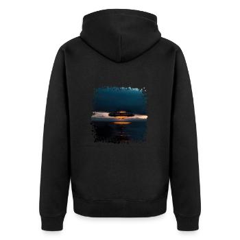 Die Suche nach Ufos geht weiter - Unisex Premium Bio Zip Hoodie - Schwarz - Hinten - Nico (187cm)