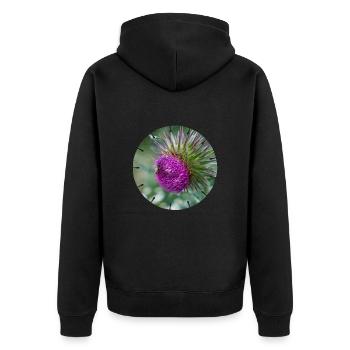 Die Distelblüte wird oft als Unkraut verschrien - Unisex Premium Bio Zip Hoodie - Schwarz - Hinten - Nico (187cm)
