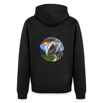 Gibt es fliegende Untertassen und Alien? - Unisex Premium Bio Zip Hoodie - Schwarz - Hinten - Nico (187cm)