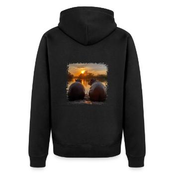 Two hippos enjoying the sunset - Unisex Premium Organic Zip Hoodie - black - Back - Nico (187cm)