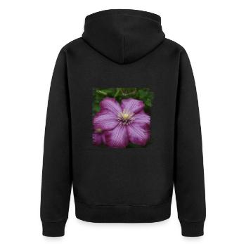 Clematis ist eine Kletterpflanze mit bunten Blüten - Unisex Premium Bio Zip Hoodie - Schwarz - Hinten - Nico (187cm)