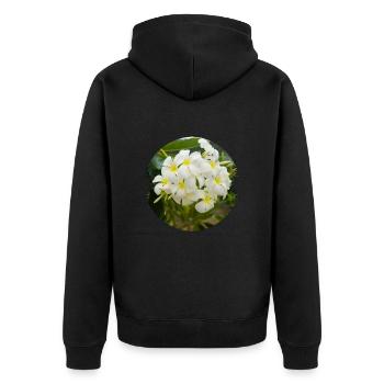 Plumeria sind in den Tropen vertreten - Unisex Premium Bio Zip Hoodie - Schwarz - Hinten - Nico (187cm)