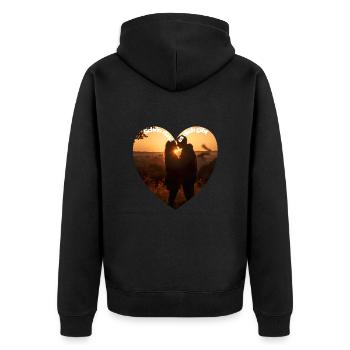 Lieben und geliebt werden sind wunderbare Gefühle - Unisex Premium Bio Zip Hoodie - Schwarz - Hinten - Nico (187cm)