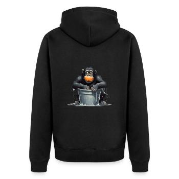 Affe sitzt im Wasserfass - Unisex Premium Bio Zip Hoodie - Schwarz - Hinten - Nico (187cm)
