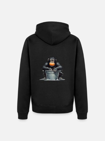 Affe sitzt im Wasserfass - Unisex Premium Bio Zip Hoodie - Schwarz