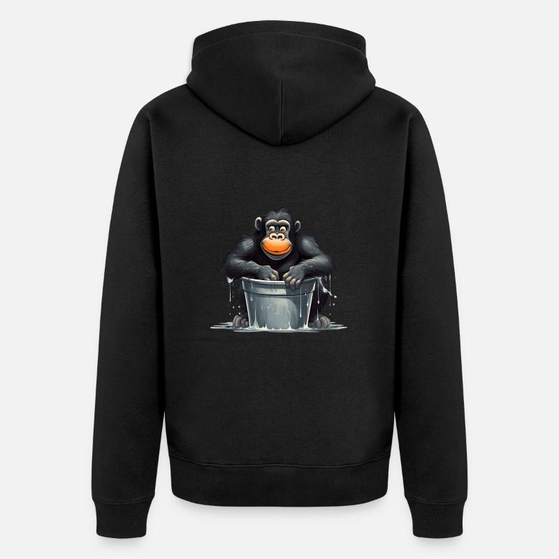 Affe sitzt im Wasserfass - Unisex Premium Bio Zip Hoodie - Schwarz