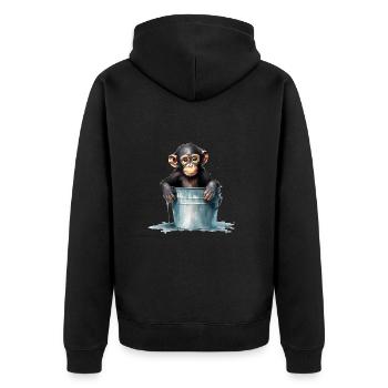 Affe sucht Abkühlung - Unisex Premium Bio Zip Hoodie - Schwarz - Hinten - Nico (187cm)