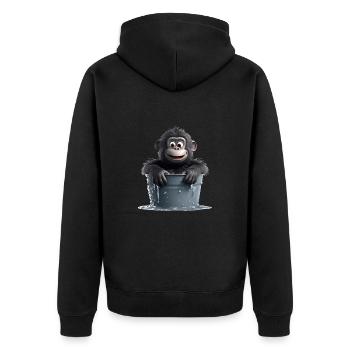 Ein Affe, der im Wasserfass sitzt - Unisex Premium Bio Zip Hoodie - Schwarz - Hinten - Nico (187cm)