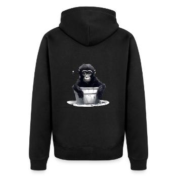 Ein Affe trotzt dem Klimawandel - Unisex Premium Bio Zip Hoodie - Schwarz - Hinten - Nico (187cm)