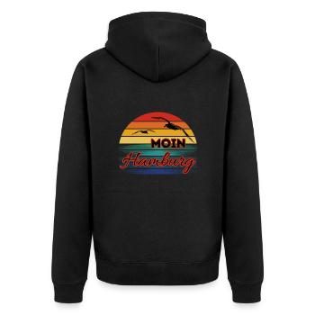 Moin Hamburg mit Möwe im Retro Style - Unisex Premium Bio Zip Hoodie - Schwarz - Hinten - Nico (187cm)