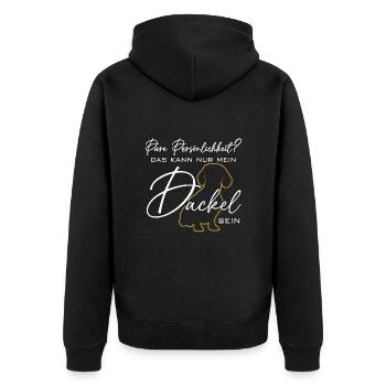 Mein Dackel ist die pure Persönlichkeit - Unisex Premium Bio Zip Hoodie - Schwarz - Hinten - Nico (187cm)
