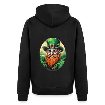 St. Patrick's Day Kleeblatt Kobold - Unisex Premium Bio Zip Hoodie - Schwarz - Hinten - Nico (187cm)