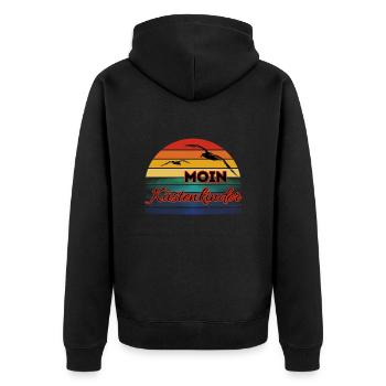 Moin Küstenkinder mit Möwe im Retro Style - Unisex Premium Bio Zip Hoodie - Schwarz - Hinten - Nico (187cm)