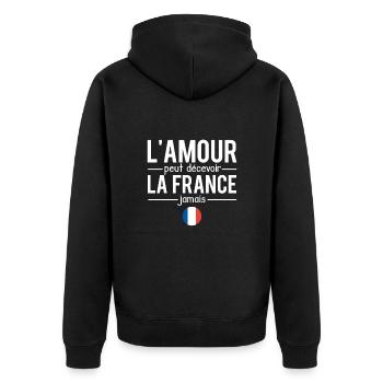 L'amour peut décevoir la france jamais français - Veste à capuche bio Premium Unisexe - noir - Dos - Nico (187cm)