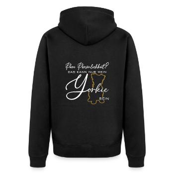 Yorkie Silhouette lustiger Spruch Schreibschrift - Unisex Premium Bio Zip Hoodie - Schwarz - Hinten - Nico (187cm)