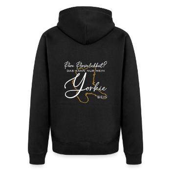 Yorkie Silhouette lustiger Spruch Schreibschrift - Unisex Premium Bio Zip Hoodie - Schwarz - Hinten - Nico (187cm)