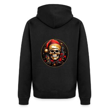 Frohe Weihnacht Skull mit Nikolausmütze - Unisex Premium Bio Zip Hoodie - Schwarz - Hinten - Nico (187cm)
