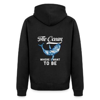 Statement Shirt: The Ocean – Where I Want To Be - Unisex Premium Organic Zip Hoodie - black - Back - Nico (187cm)